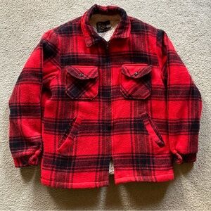 Vintage Cal Craft Red & Black Buffalo Plaid Sherpa Lined Jacket Shacket, Sz M